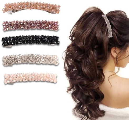 Fermagli Capelli Crystal, 5 Pezzi Forcine per Capelli Donna, Fermagli a Molla Strass Crystal Cristallo Mollette Eleganti Rettangolare per Ragazze e Donna, 8,5cm