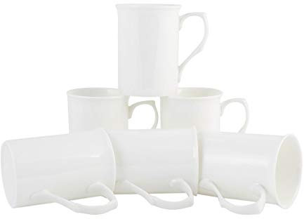 White 10oz Castle Mugs Set of 6 by Heritage - Premium Fine Bone China Cups and Mugs - Professional Quality for Kitchens, Restaurants, Cafes
