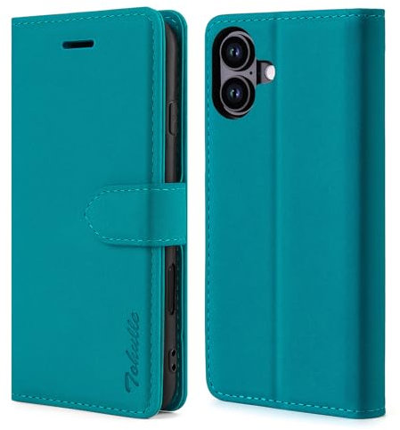 TOHULLE Case for iPhone 16, Premium PU Leather Wallet Case with Card Holder Kickstand Magnetic Closure Flip Folio Case Cover Compatible with iPhone 16 - Blue