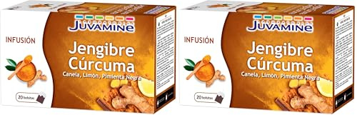 JUVAMINE - Infusión Jengibre Cúrcuma - 20 Bolsitas para el Bienestar Digestivo y Apoyo Inmunológico - Vitalidad - Canela - Limón - Pimienta Negra - Sin aromas añadidos (Paquete de 2)