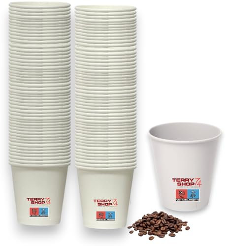 Terryshop74 Kit bicchierini di carta da caffè 66ml bio compatibili in carta tenuta perfetta Ecologici compostabili Monouso Piccoli Asporto Bevande Calde (100 bicchieri 85ml Bianchi)