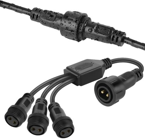 vsshe Connecteur Guirlande Lumineuse Noel, 3 en 1 Prolongateur Étanche Connecteurs, Connecteur 2 Broches Etanche IP65 avec Connecteurs Mâle et Femelle, pour Sapin Lumineuse,Guirlande Lumineuse.
