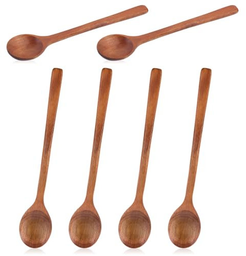6 Uds Cucharas de Madera Pequeñas, 17cm Lisas para Miel Cucharadita de Madera Cucharas de Postre para Cocinar Servir Revolver Café Té Miel Azúcar Tarro de Condimentos Utensilios de Cocina