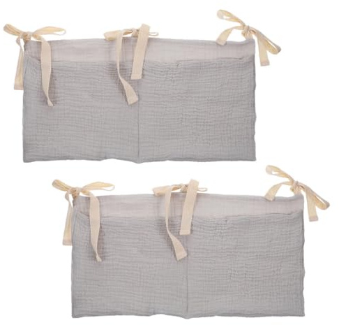 2 Stück Hängeorganizer fürs Bett aus Baumwolle mit 2 Taschen | Lavendel, Doppelfach Design, Große Kapazität, für Wickeltische und Kinderzimmer