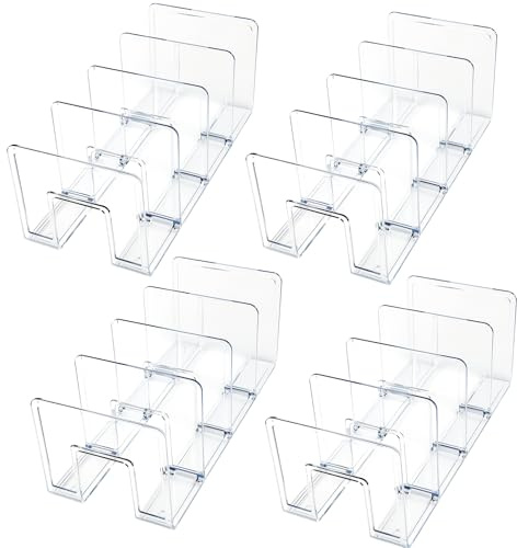 Seuqhck 4 Stück Acryl-Geldbörsen-Organizer, 4 Fächer, transparenter Aktensortierer, stabile Buch-Trennwände, Ordner, Büro-Aufbewahrung, Ständer für Schreibtisch, Buch, Ordner, Umschläge, Notizbuch