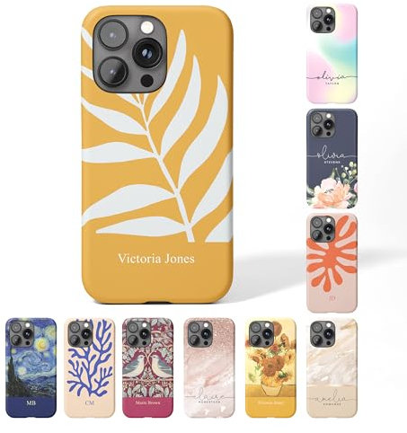 Tirita Personalised Phone Case for iPhone 7 & 8 – Hard Case or Cover With Custom Name or Initials – Cute Personalised Gift for Women or Girls [09. Matisse Floral Yellow Leaf]