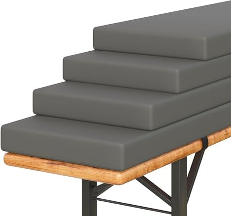 Amopatio 4er Set Bierbankauflage gepolstert, 180x25x4 cm XL Biertischgarnitur Auflagen Outdoor & Indoor, Bezug waschbar, Wasserdicht & UV-Schutz, Grau