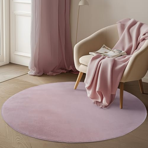 Carpetsale24 Tapis Rond Rose 80 cm Tapis à Poils Courts Lavable, Rond, Antidérapant et Doux, Design Monochrome Moderne pour Salon, Chambre, Cuisine et Chambre d'enfant