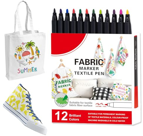 Textilmarker – Marker 12/24 Farben für Kleidung | waschbarer Malstift auf Stoff Aquarell Textil für Wäsche Baumwolle Polyester Graffiti Haus Outdoor Tischdecken Keramik Schuhe