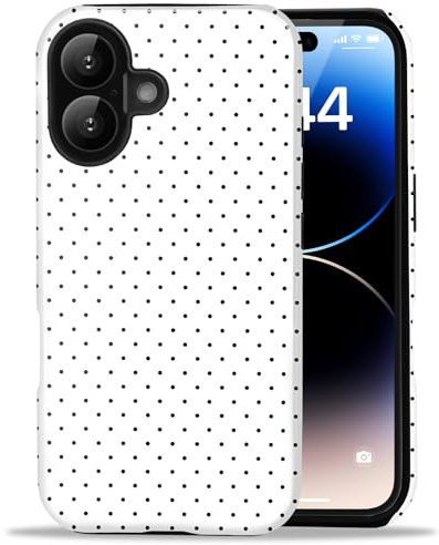 Amzfield Hülle für iPhone 16, Niedliches, Tupfenmuster, Doppelschicht, Weiß