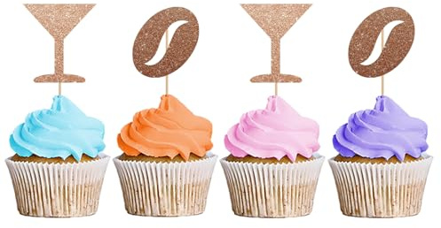 24PCS Martini Cupcake Toppers, Cocktail Coffee Cupcake Toppers, Bachelorette Cupcake Picks, Martini Bridal Shower Party Decoration - Brown Glitter