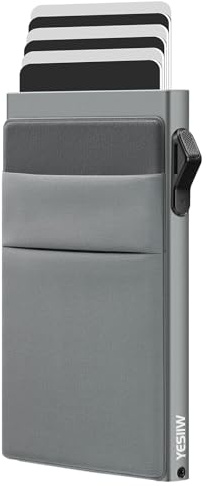 YESIIW Minimalistische Brieftasche-RFID-Schutz-Kartenhalter-Pop up Geldbörse-Schlankes Kartenetui mit Münzfach, Geldbörse Herren Klein Portmonee Slim Wallet for Men Grau