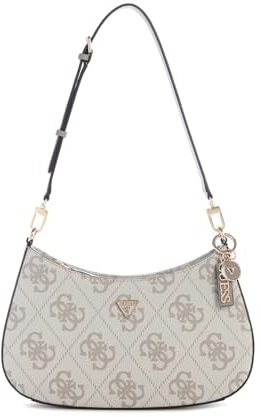 GUESS Schultertasche Noelle II Top Zipper Shoulder Bag Dark Taupe Logo creme