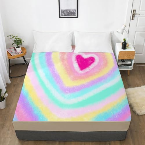 Spannbettlaken 160x200cm Gelbes Herz Grün Bettlaken 160 x 200 Mikrofaser Spannbettlaken - 160x200 Atmungsaktiv Bed Linen Waschbar Spannbetttuch 160x200 Extra 30cm Tiefe Matratzenbezug