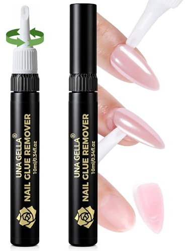 UNA GELLA Dissolvant Faux Ongles 2x10ml Retrait Rapide Sans Outils, Formule Douce Sans Acétone pour Vernis Séchant à l'Air et Semi Permanents, Non Adapté aux Gels UV/LED