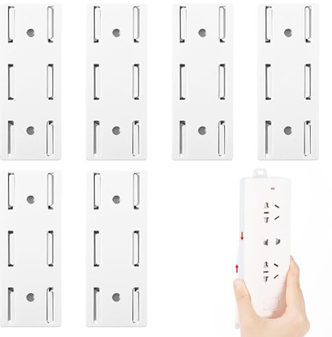 6 PCS Adhesive Punch-Free Socket Holder, White Power Strip Holder for Wall Mount, Self-Adhesive Socket Holders for No Drilling Desktop Fixing