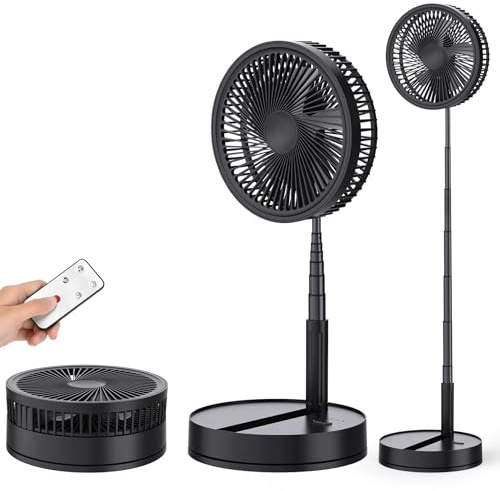 Oscillante Ventilatore a Piantana Silenzioso con Telecomando, 8.6 Portatile Pieghevole Tavolo/In piedi Ventilatore con 4 Velocità/Timer, 8000mAh USB Ricaricabile Fan per Camera da Letto Viaggio