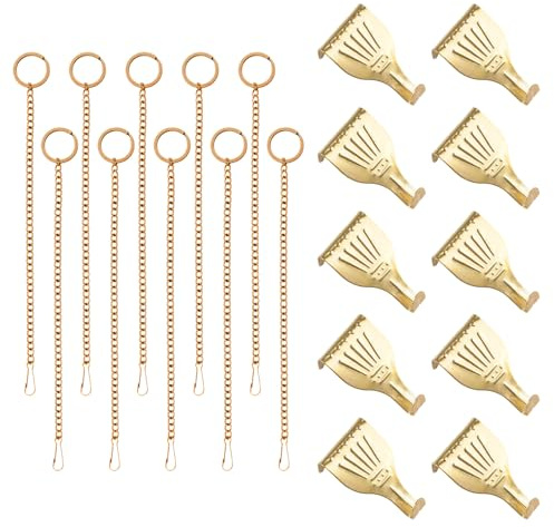UFURMATE Picture Hanging Kit 10Pcs Picture Rail Hooks with 10Pcs Chains, Metal Rail Hanging Hooks Picture Display Hanging System for Wall Picture, Exhibition(Gold)