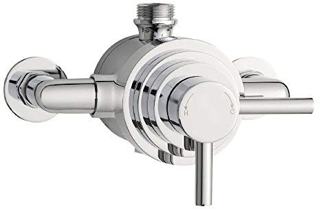 Hudson Reed JTY026 Tec Cross ǀ Modern Bathroom Dual Exposed Valve, 140mm x 155mm, Chrome, Set of 4 Pieces