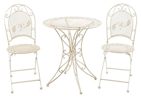 Garten Garnitur Set Tisch Gartentisch 2 Stühle Eisen Antik-Stil creme weiss