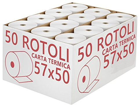 Confezione 50 Rotoli Termici mm 57x50 mt Omologati per Registratore di Cassa Carta Termica 1^ Qualità