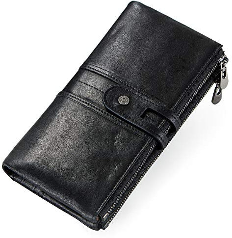 CONTACTS-Portafoglio donna in pelle RFID con cerniera, portamonete con slot per schede di grande capacità, adatto a tutti (Nero)