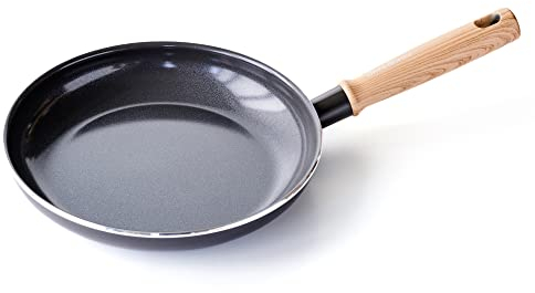 GreenChef Vintage Poêle à Frire en Céramique Antiadhésive de 24 cm, Poignée à Apparence en Bois, Sans PFAS, Compatibles avec l'Induction, Va au Four, Va au Lave-Vaisselle, Gris