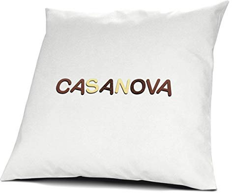 printplanet Kopfkissen mit Namen Casanova - Motiv Schokoladenbuchstaben, 40 cm, 100% Baumwolle, Kuschelkissen, Liebeskissen, Namenskissen, Geschenkidee