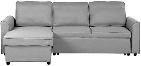 Right Hand Fabric Corner Sofa Bed Storage Grey Polyester Cushion Back Nesna