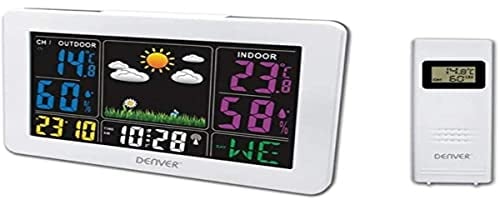 Denver WS-540WHITE Station météo. Thermomètre hygromètre numérique pour la mesure de la température et de l'humidité intérieure/extérieure. Prévisions météorologiques. Fonction horloge et réveil Blanc