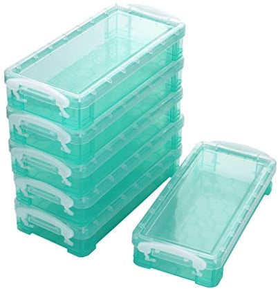 Sumnacon 6 Stück stapelbare Aufbewahrungsbox aus Kunststoff mit weißem Knopf für Buntstifte (grün transparent))