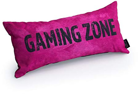 Game Over Gaming Zone Slogan | Cojín para juegos | Relleno de espuma | Resistente al agua | Ropa de cama y sofá | Decoración del hogar (rosa)