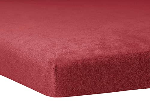 TRAUMSCHLAF weiches, elastisches Flausch Biber Boxspring Topper Spannbettlaken mit Rundumgummi, Größen 90x190 cm - 100x200 cm, Burgund