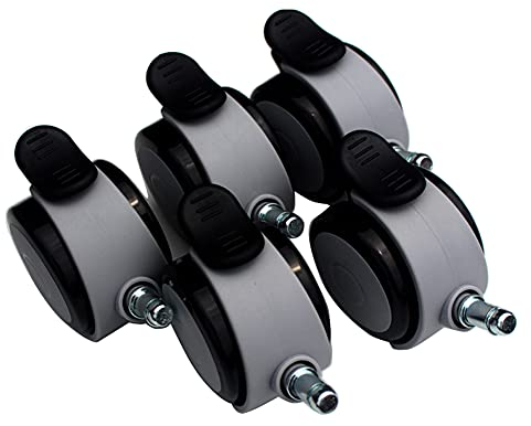 5 Möbel Rollen Stiel M11 für Bürostuhl 65 mm Schwerlast 200 kg Leises Nylon mit Bremse Lenkrollen für Tisch Wagen Krippe