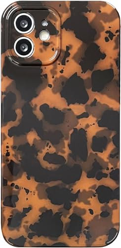 Efitoo for iPhone 12 Case Tortoise Shell Cheetah Leopard Animal Print Pattern Cute Flexible Soft TPU Silicone Girls Woman Protective Shockproof Brown and Black Amber Phone Back Cover