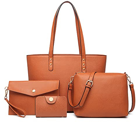 Miss Lulu Handtasche Damen Schultertaschen für Tragetasche Tote Bag Groß Henkeltasche Frauen Schulter Beuteltote Gross 4-teiliges Set