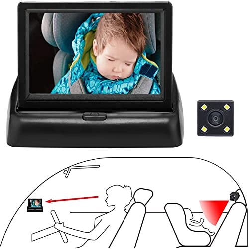 Fhdpeebu Baby Car Mirror, Car Seat Mirror with Night Vision, 4.3'' HD Shockproof 360°Adjustable Camera with 160°Wide View, Back Monitor for Clear Viewing Infant/Child in Rear or Forward Facing Seat
