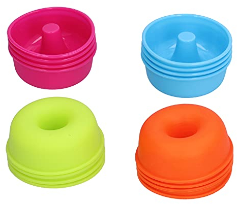 LANTRO JS Lot de 16 moules à donuts ronds en silicone antiadhésifs pour muffins et muffins - Couleur vive