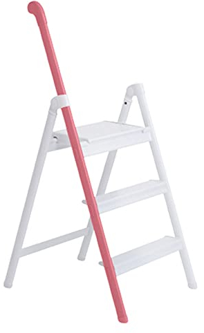 Step Ladder 3 Step Ladder Pink Aluminum Alloy Single Handrail Ladder Household Modern Style (Color : Pink, Size : 103x58x43cm)