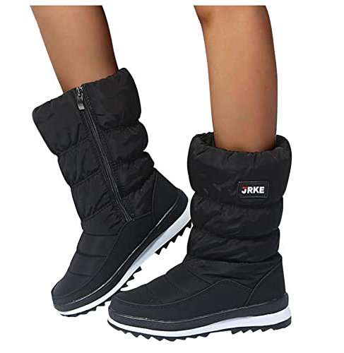 Stiefel Damen Schwarz Leather Hoher Schaft Knielang Mit Absatz Warme Wasserfest Damen Schneestiefel Schneeschuhe Frauen Schneeboots Trekkingschuhe Westernstiefel Stiefelette Booties Winter Snowboots