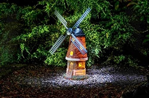 Bloomington's Direct Solar Powered Garden Wind Mill Ornament Warm Glow Light with Motion Rotating Blades Automatic On Solar Garden Light Up Windmill Porch Patio Decor