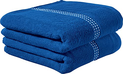 Erwin Müller Walk-Frottier Duschtuch 2er-Pack Mannheim Uni Royalblau Größe 70x140 cm - schnell trocknend und extra saugstark, praktisch durch beidseitige Schlaufen, 100% Baumwolle