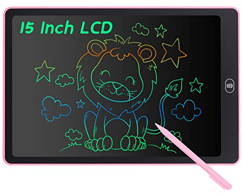 Coolzon Tableta de Escritura Color LCD 15 Pulgadas, Pizarra Digital Infantil, Portátil Tableta Gráfica Dibujo Borrable para niños y Adultos con Botón de Bloqueo para Hogar Escuela Oficina, Rosa