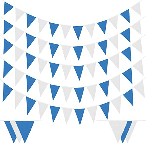Laipuke 10m Blau-Weiß Stoff-Wimpelkette, Hochzeit-Girlande mit 40 Wimpeln, Für Kinderzimmer, Geburtstag, Party Dekoration