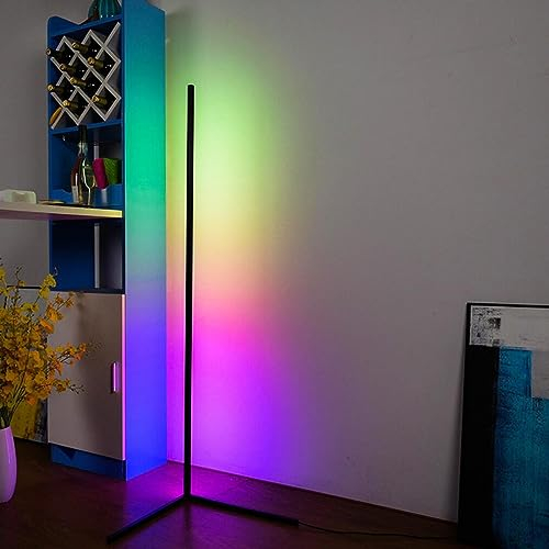 HWCX-LICHT LED Stehlampe Dimmbar Alexa kompatibel, 20W WiFi Ecklampe Stehleuchte Wohnzimme Schwarz, RGB Farbwechsel CCT per Fernsteuerung & APP Steuerung, 150cm, Buntes Licht Lampe für Wohnung Büro