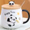 Arawat Panda Mug con coperchio Tazza da caffè carina Regalo Panda 400 ml Tazza da tè in ceramica con cucchiaio e sottobicchiere Tazza da tè carina Tazza da caffè Regalo di compleanno