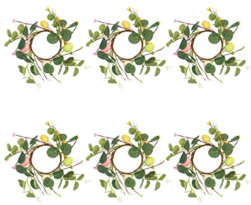 JYCRA Osterkranz mit bunten Eiern, 7,6 cm, künstlicher Ostereier-Kerzenring mit Eiern für Frühling, Heimdekoration, 6 Stück