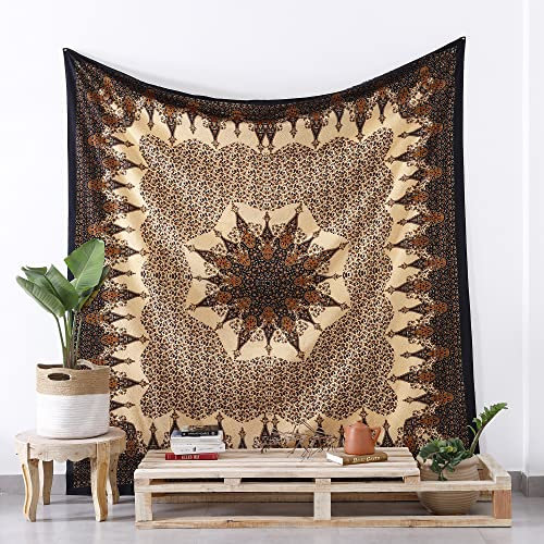 Popular Handicrafts Twin Hippie Mandala Bohemian Gypsy Hippy Intricate Floral Design Indian Tagesdecke Tapisserie Braun Schwarz 137,2 x 208,3 cm