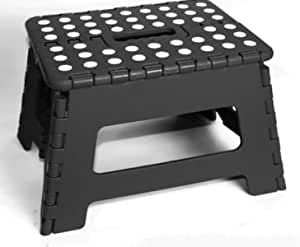 9 inch small folding step stool for adults-kids-infant,Heavy duty foldable stools for adults,non slip kitchen stool-garden stool, (Black)