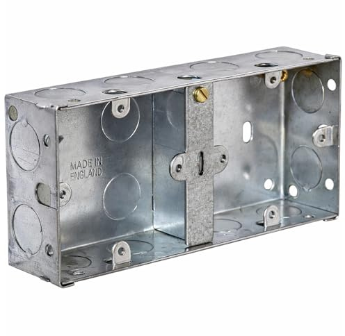 Flush Mount Dual Pattress Back Box 35MM – Double Electrical Socket Mounting Box, Ideal for Wall-Embedded Installations, Compatible with UK Standard Outlets, Durable and Easy to Install